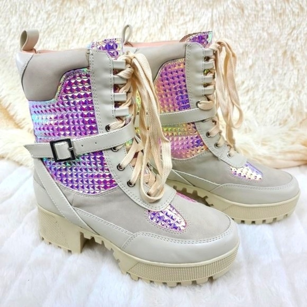 Pazzle Hologram 2" Chunky Heel Boots